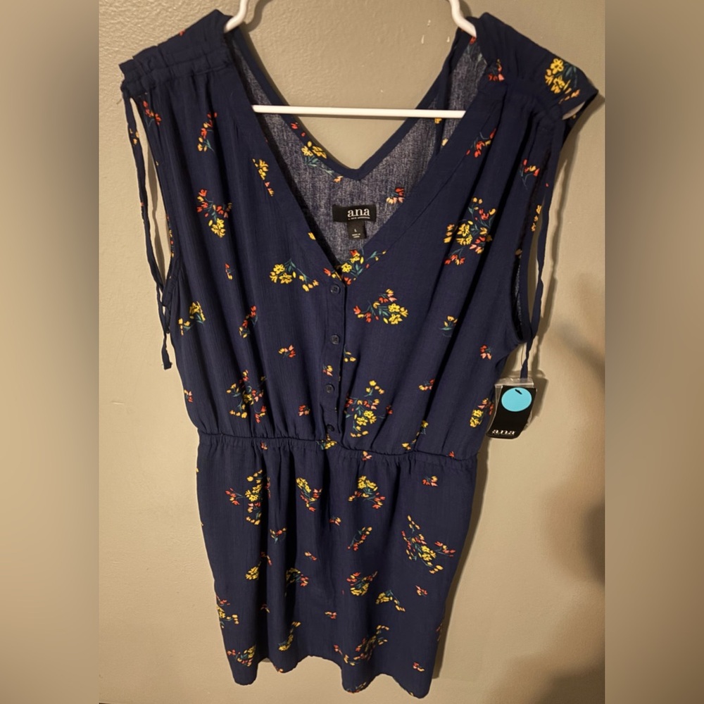 a.n.a Blue Dress with Floral Accents